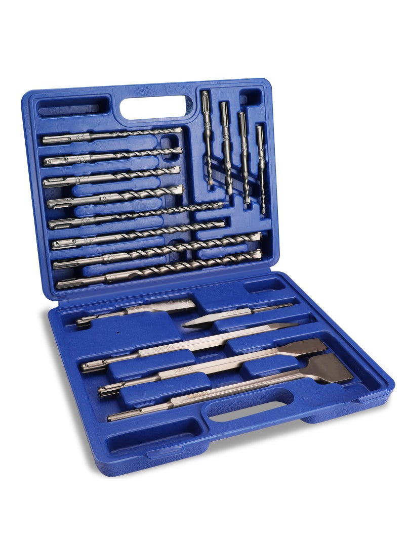 WORKPRO WORKPRO 17-Piece SDS-Plus Rotary Hammer Drill Bits and Chisel Set, Carbide-Tipped Masonry Drill Bits and Chisels for Concrete, Stone, Brick, with Storage Case  - Image 1