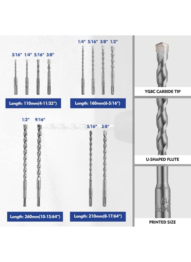 WORKPRO WORKPRO 17-Piece SDS-Plus Rotary Hammer Drill Bits and Chisel Set, Carbide-Tipped Masonry Drill Bits and Chisels for Concrete, Stone, Brick, with Storage Case  - Image 2