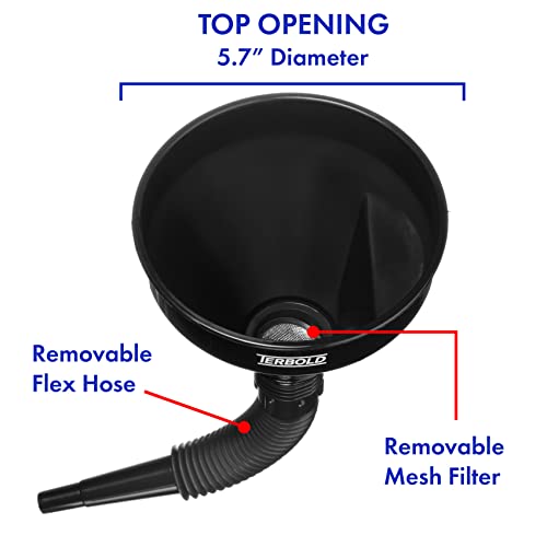 Terbold Automotive Flex Funnel with Hose | Wide Mouth Flexible Oil Funnel for Automotive Use - Gas, Transmission Fluid, Car Fuel, Oil Change (Black) - Image 4