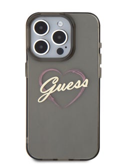 GUESS iPhone 16 Pro Case IML Hard Cover with Heart Logo / Drop protection / Comfortable Grip / Slim Back Cover - Black 