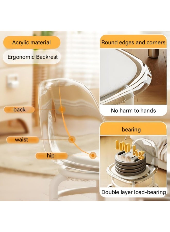 كيلا كرسي أكريليك بعجلات، كرسي بكرة ومسند ظهر، عجلات بكرة شديدة التحمل، تدور بزاوية 360 درجة، مريح مع وسادة مقعد من البولي يوريثان بتصميم مبطن متين للمنزل أو المرآب أو المكتبة (رمادي) - Image 3