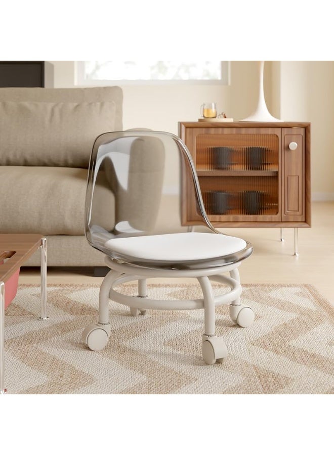 كيلا كرسي أكريليك بعجلات، كرسي بكرة ومسند ظهر، عجلات بكرة شديدة التحمل، تدور بزاوية 360 درجة، مريح مع وسادة مقعد من البولي يوريثان بتصميم مبطن متين للمنزل أو المرآب أو المكتبة (رمادي) - Image 1