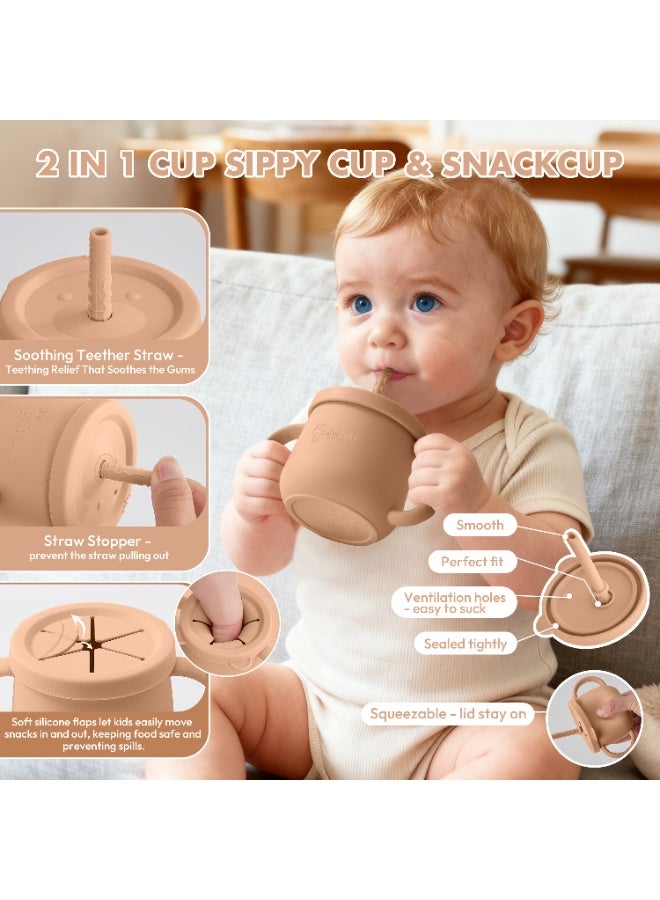 Cute and Wild Baby Silicone Baby Feeding Set with Gift Box, Suction Plate, Feeding Bowl, Bib, Sippy Cup, Spoon, Fork in Baby Food Eating Set, BPA Free Baby Led Wearning Set, 6M+, 10 Pcs, Caramel - Image 5