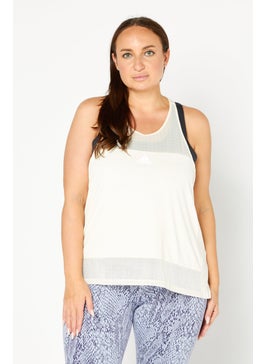 Women Plus Size Sleeveless Brand Logo Tank Top, Beige