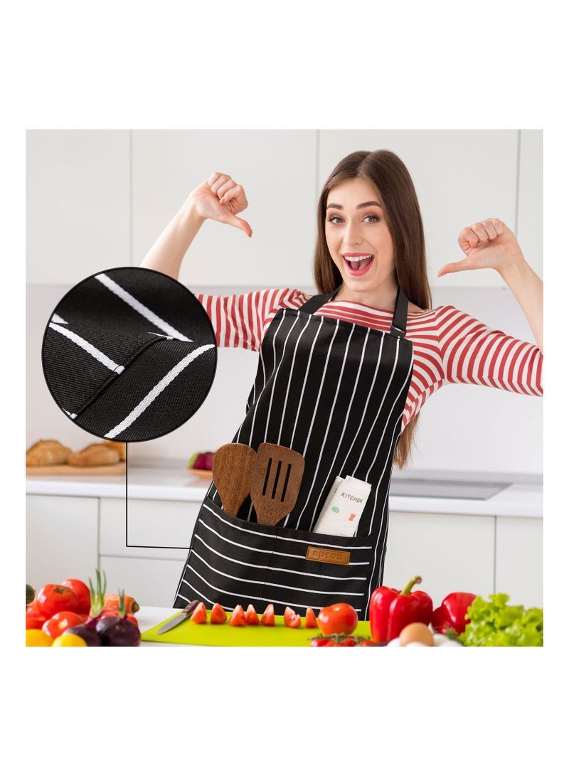 كابتن تيك 2Pcs Kitchen Cooking Apron for Men Women, Adjustable Bib Aprons with Pockets, Soft Chef Apron Cooking Apron, Black/Grey Stripes - Image 3