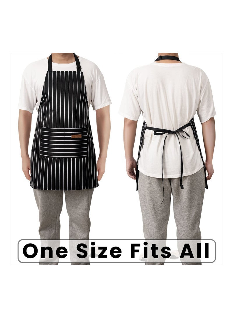 كابتن تيك 2Pcs Kitchen Cooking Apron for Men Women, Adjustable Bib Aprons with Pockets, Soft Chef Apron Cooking Apron, Black/Grey Stripes - Image 4