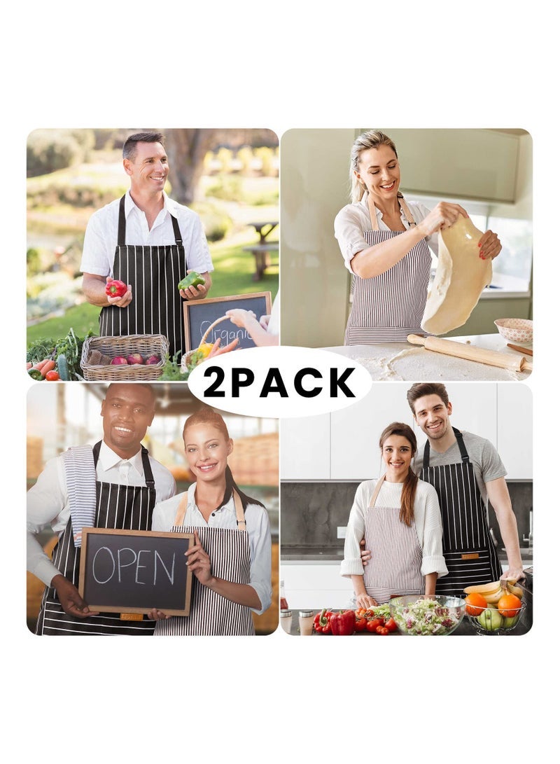 كابتن تيك 2Pcs Kitchen Cooking Apron for Men Women, Adjustable Bib Aprons with Pockets, Soft Chef Apron Cooking Apron, Black/Grey Stripes - Image 5