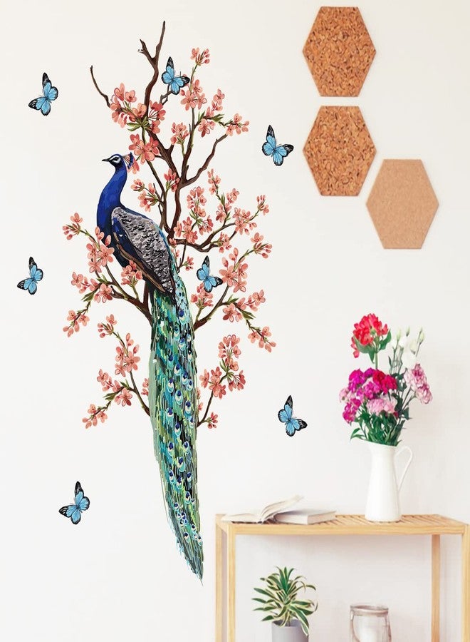 WOYINIS Romantic Flower Peacock Wall Stickers Butterflies Cherry Blossom Branch Wall Decals Animal Bird Removable Peel & Stick Living Room Bedroom Home Wall Décor - Image 1