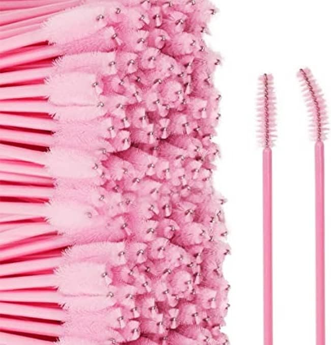 100 Pcs Mascara Wands Eyelash Mascara Eyebrow Brushes Applicator 5 Colours Makeup Cosmetic Brush with Crystal Handle for Eyelash Extensions Mascara Use Disposable Eyelash Brush Pink