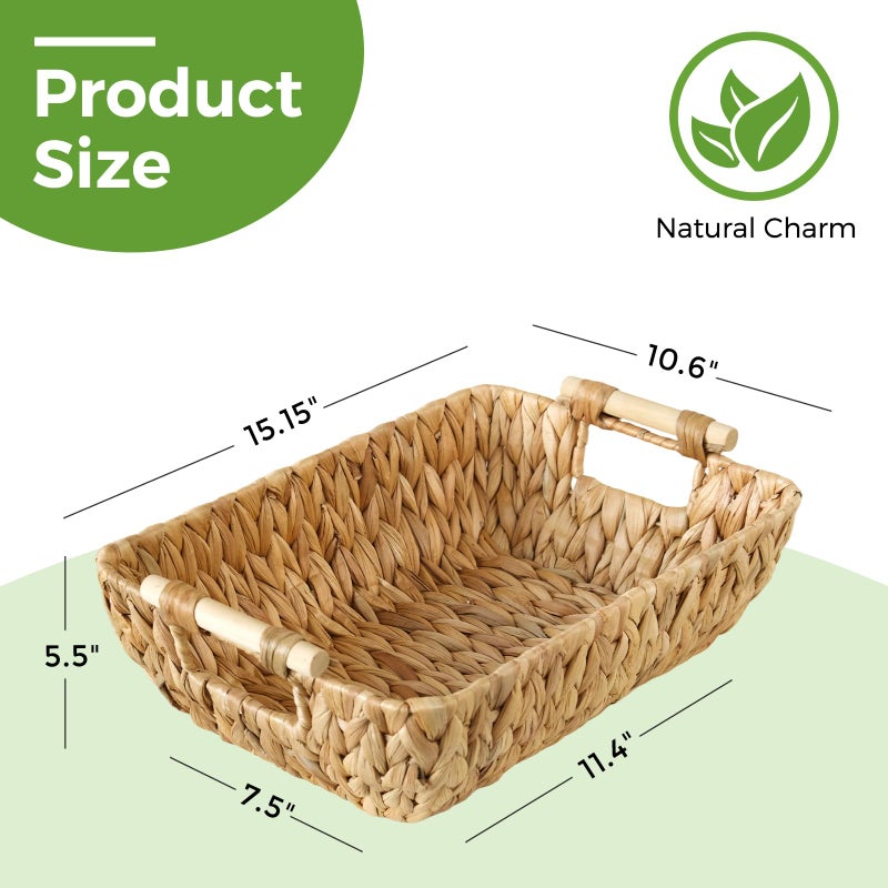 S310 2 Pack Wicker Storage Baskets with Wooden Handles, Large Water Hyacinth Basket for Organizing Shelves, Natural Woven Storage Baskets for Snack, Gift - Image 4