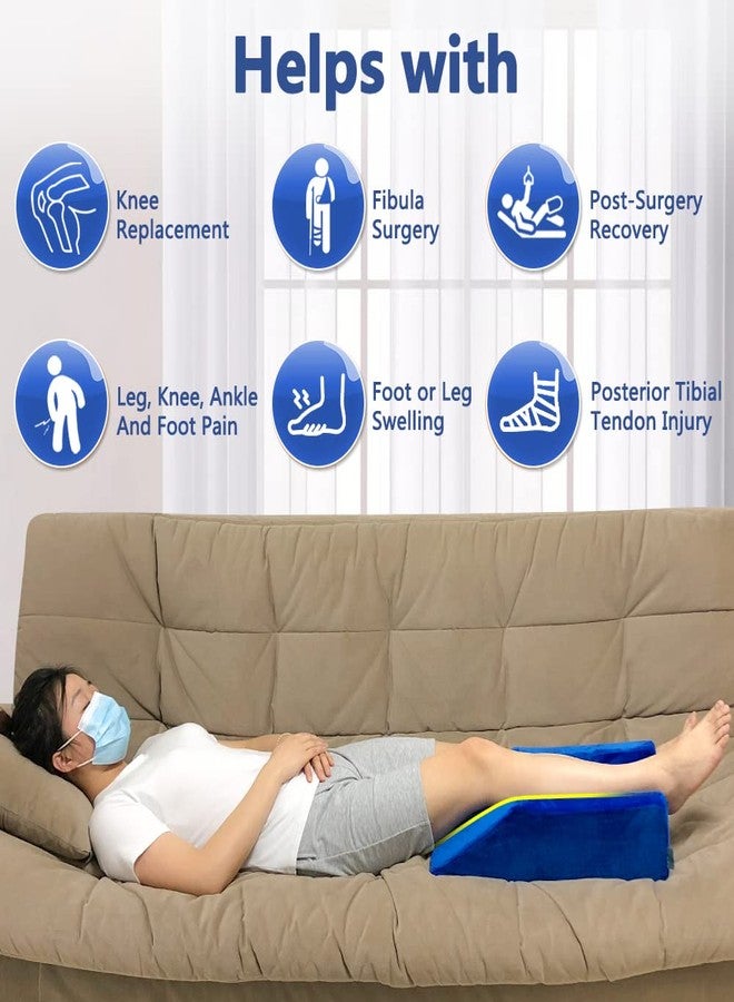 Zelen Leg Elevation Pillow Wedge Knee Foam for Sleeping Ankle Post Surgery Foot Leg Rest Pillows Knee Support Cushion Medical Pillow Leg Elevator Bed Positioning Wedge Surgery Recovery (Blue, 50cm Long) - Image 3