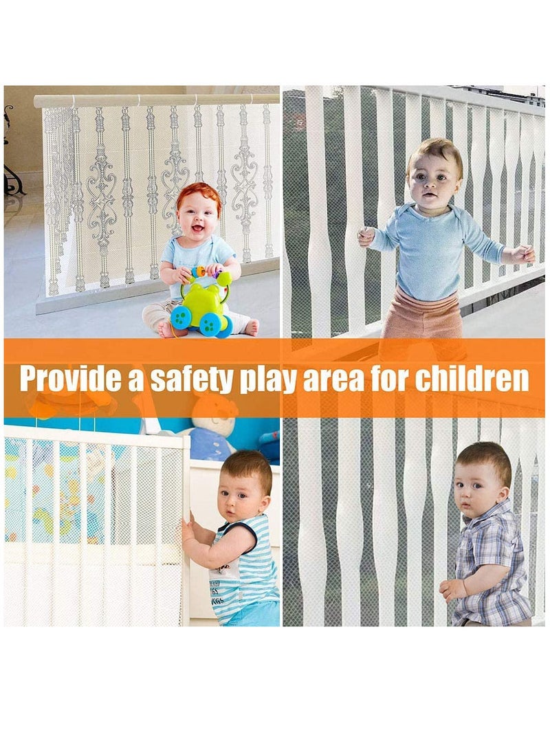 Child Safety Net Durable Banister Guard for Baby Safety Stairs Railing Balcony Cribs, Banister Stair Protective Mesh Baby Proofing, Easy to Install Stair Netting for Kids Pets Toys - (300cmx79cm) White - Image 3
