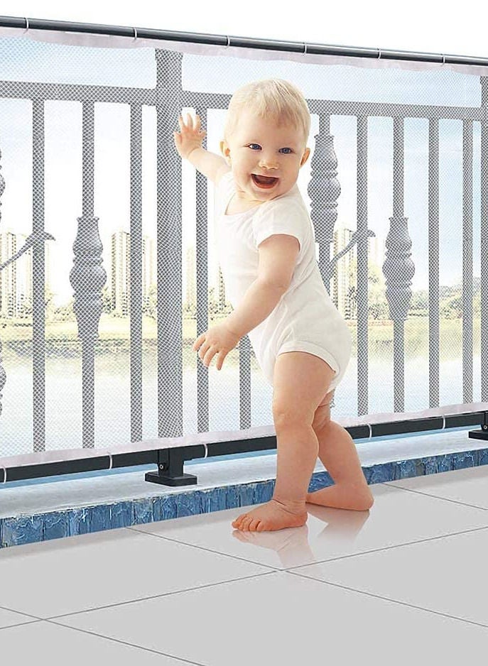 Child Safety Net Durable Banister Guard for Baby Safety Stairs Railing Balcony Cribs, Banister Stair Protective Mesh Baby Proofing, Easy to Install Stair Netting for Kids Pets Toys - (300cmx79cm) White - Image 1