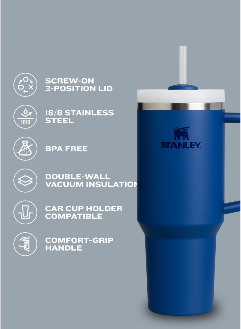 Stanley Quencher H2.0 FlowState Tumbler with Handle and Straw – 40 oz Stainless Steel Vacuum Insulated Cup, BPA-Free, 3-Position Lid, Cup Holder Friendly, for Water, Coffee, Smoothies & More –  (32x15x10cm) | Midnight Blue - Image 4