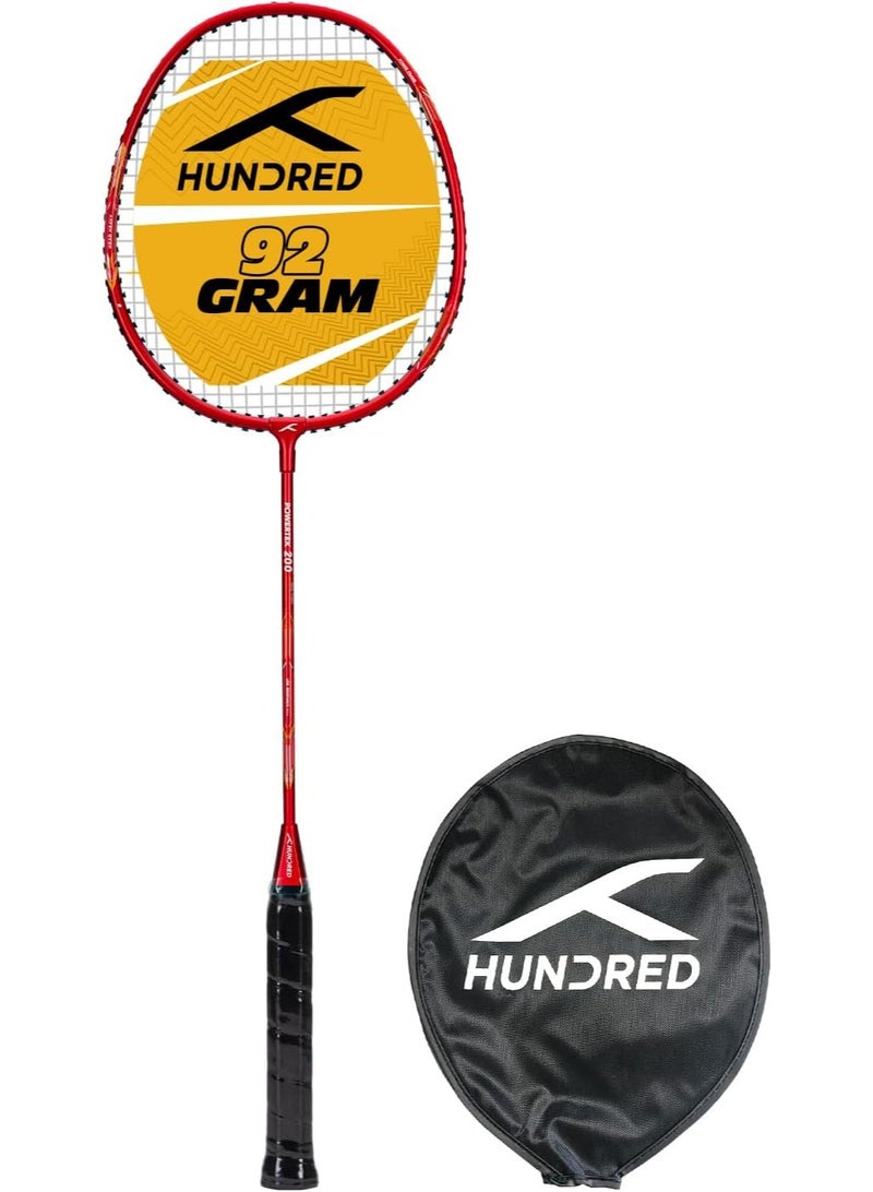 هندرد مضرب كرة الريشة Powertek 200 PRO مع غطاء للرأس | الحجم: قياسي، حجم المقبض: G5 | موتر | المادة: الألومنيوم | للاعبين المتوسطين | 92 جرام | الحد الأقصى لشد السلسلة - 18-20 رطلاً - Image 1