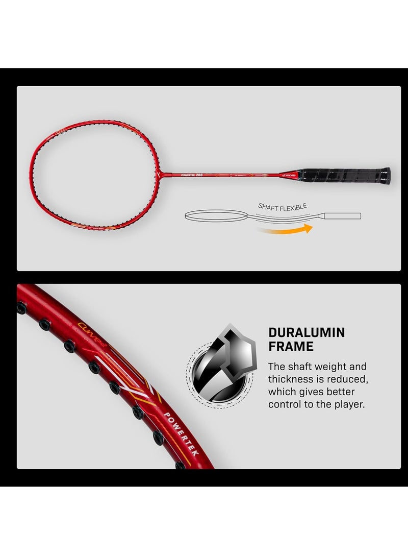 هندرد مضرب كرة الريشة Powertek 200 PRO مع غطاء للرأس | الحجم: قياسي، حجم المقبض: G5 | موتر | المادة: الألومنيوم | للاعبين المتوسطين | 92 جرام | الحد الأقصى لشد السلسلة - 18-20 رطلاً - Image 5