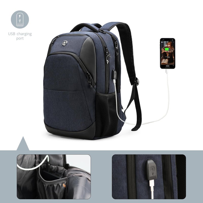 Swissdigital Design Travel Laptop Backpack for Men and Women, Business Backpack with USB Charging Port for Fits 16 Inch Notebook, Blue | SD1670-12 - Image 2