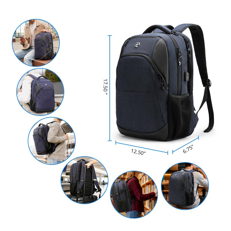 Swissdigital Design Travel Laptop Backpack for Men and Women, Business Backpack with USB Charging Port for Fits 16 Inch Notebook, Blue | SD1670-12 - Image 5