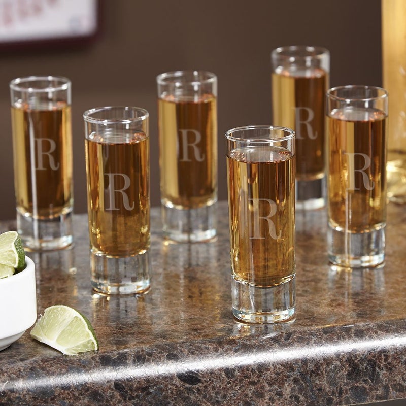 HomeWetBar Tall Personalized Set of 6 Shot Glasses Custom Party Shot Glasses Set With LaserEngraving  - Image 1