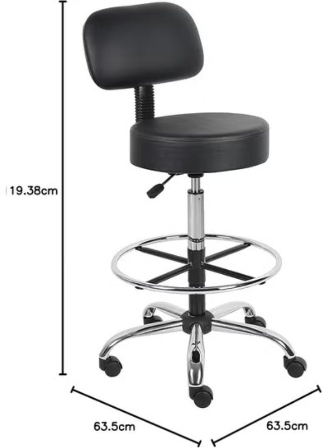 Comfortable medical chair for clinics and health centers with backrest - Height-adjustable swivel seat - Premium vinyl upholstery for salons, laboratories, and offices - Sturdy base with casters - Black - Image 5