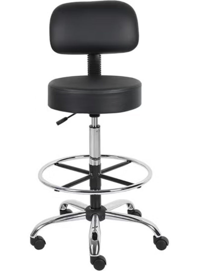Comfortable medical chair for clinics and health centers with backrest - Height-adjustable swivel seat - Premium vinyl upholstery for salons, laboratories, and offices - Sturdy base with casters - Black - Image 2