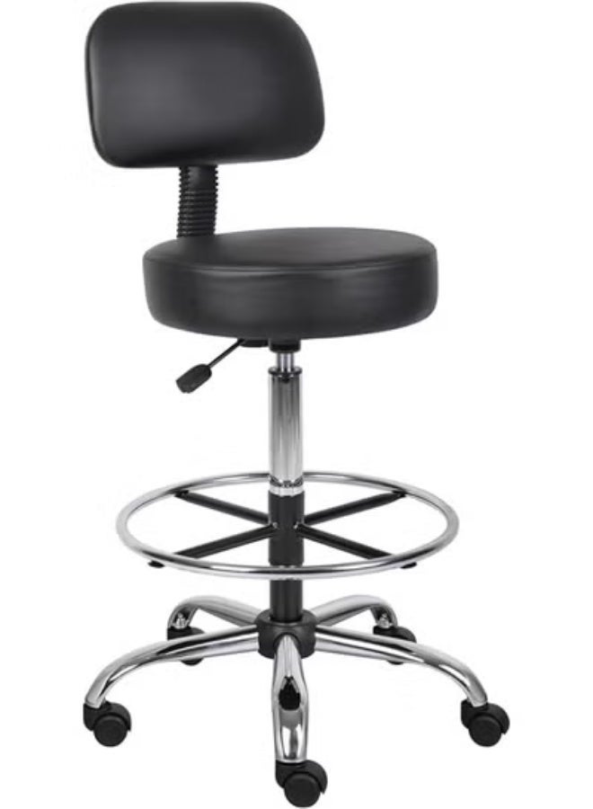 Comfortable medical chair for clinics and health centers with backrest - Height-adjustable swivel seat - Premium vinyl upholstery for salons, laboratories, and offices - Sturdy base with casters - Black - Image 1