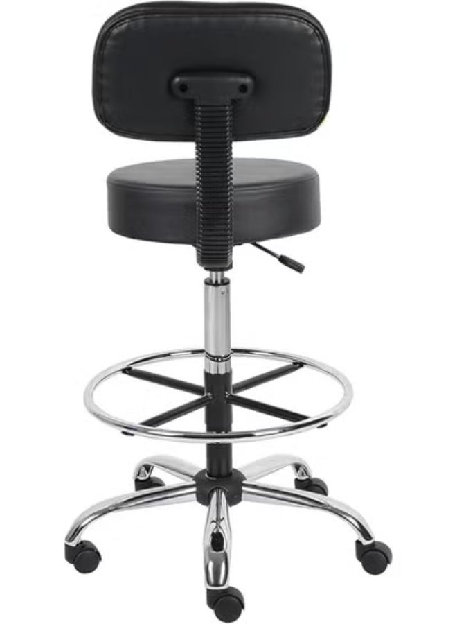 Comfortable medical chair for clinics and health centers with backrest - Height-adjustable swivel seat - Premium vinyl upholstery for salons, laboratories, and offices - Sturdy base with casters - Black - Image 3