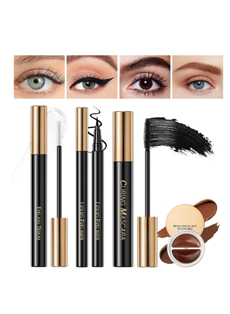 SYOSI Eyes Makeup Kit with Lash Serum,Liquid Eyeliner,Mascara,2 in 1 Dark and Light Eyebrow Pomade for Eyebrow and Eye Makep, One Set Enough - Image 1