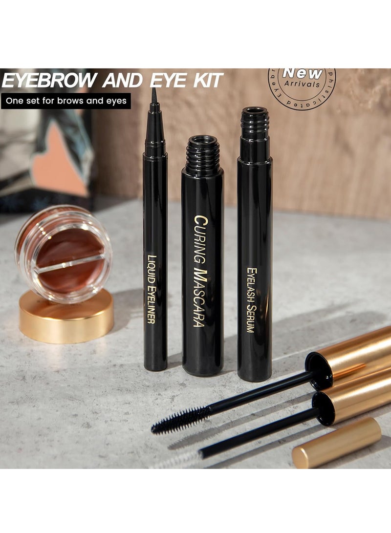 SYOSI Eyes Makeup Kit with Lash Serum,Liquid Eyeliner,Mascara,2 in 1 Dark and Light Eyebrow Pomade for Eyebrow and Eye Makep, One Set Enough - Image 2