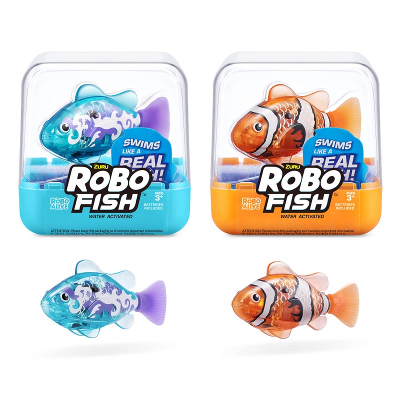 ROBO ALIVE سمكة روبو حية سمكة روبوتية سباحة (أخضر مزرق + برتقالي) من زورو مفعلة بالماء، تتغير لونها، تأتي مع بطاريات، حصرية أمازون (عبوة 2) السلسلة 3 - Image 1