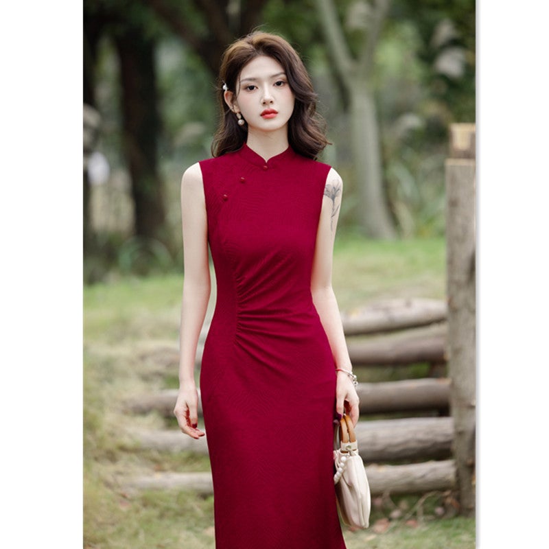 Ai Qi Embroidered Knitted Long Sleeveless Fishtail Cheongsam 2025 Spring Want New Improved New Chinese Style Daily Wear Cheongsam - Image 5