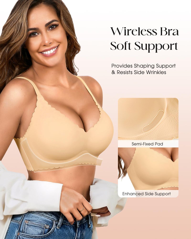 DEANGELMON Wireless Seamless Bras for Women with Support - No Wire Push Up Womens Bra - No Underwire Padded Comfort Bralettes Breast Lift for Back Fat - Coverage Comfortable Bralette Wirefree 3 Pack(3P2,M) - Image 4
