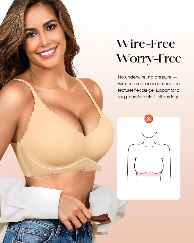 DEANGELMON Wireless Seamless Bras for Women with Support - No Wire Push Up Womens Bra - No Underwire Padded Comfort Bralettes Breast Lift for Back Fat - Coverage Comfortable Bralette Wirefree 3 Pack(3P2,M) - Image 5