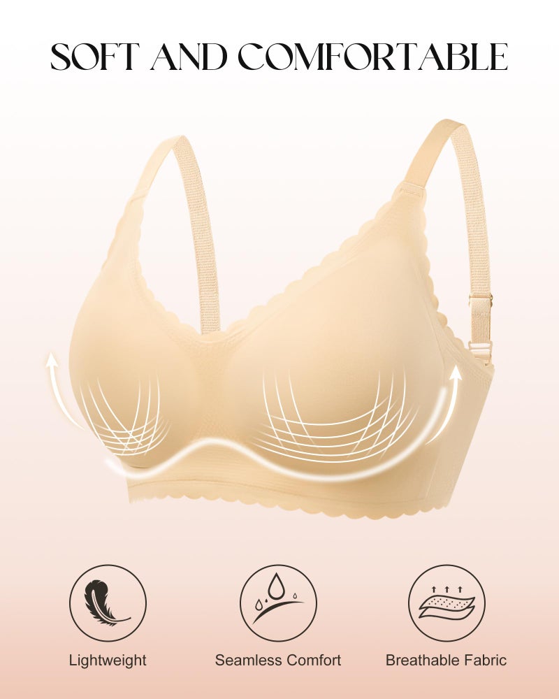 DEANGELMON Wireless Seamless Bras for Women with Support - No Wire Push Up Womens Bra - No Underwire Padded Comfort Bralettes Breast Lift for Back Fat - Coverage Comfortable Bralette Wirefree 3 Pack(3P2,M) - Image 2