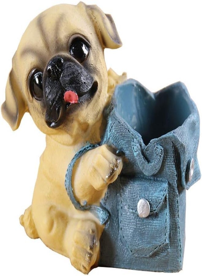 YJPPDD Creative Cute Pug Dog Pencil Holder and Organizer - Resin Dog Figurine Desk Decor for Home Office and School Gift - Image 1