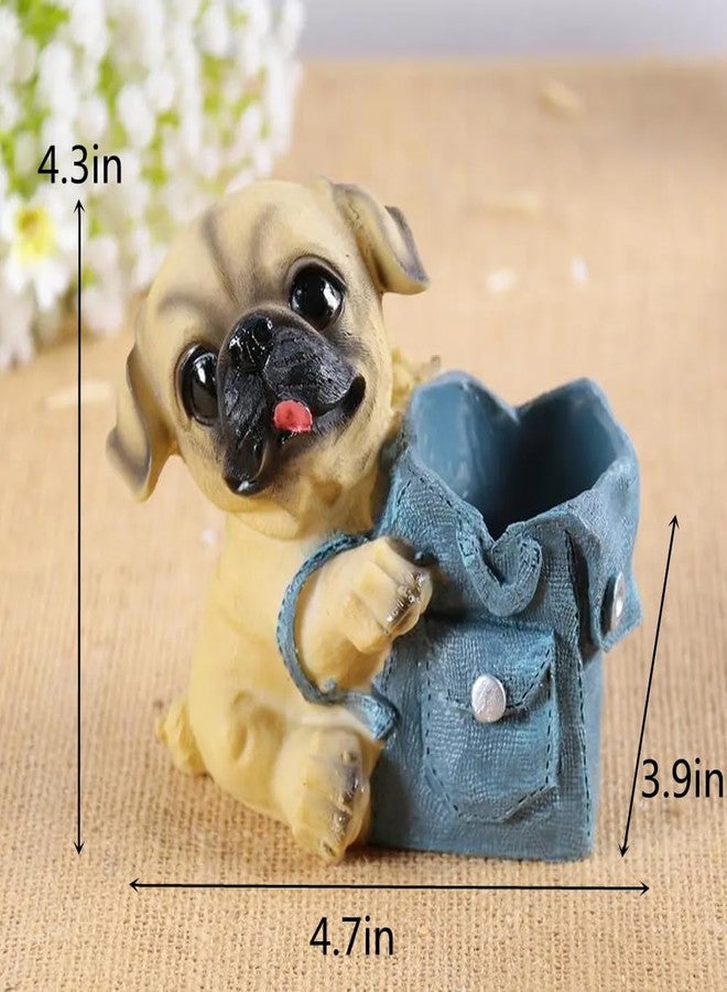 YJPPDD Creative Cute Pug Dog Pencil Holder and Organizer - Resin Dog Figurine Desk Decor for Home Office and School Gift - Image 4