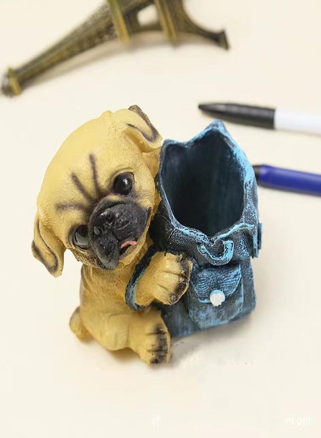 YJPPDD Creative Cute Pug Dog Pencil Holder and Organizer - Resin Dog Figurine Desk Decor for Home Office and School Gift - Image 3