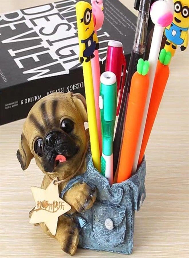YJPPDD Creative Cute Pug Dog Pencil Holder and Organizer - Resin Dog Figurine Desk Decor for Home Office and School Gift - Image 2