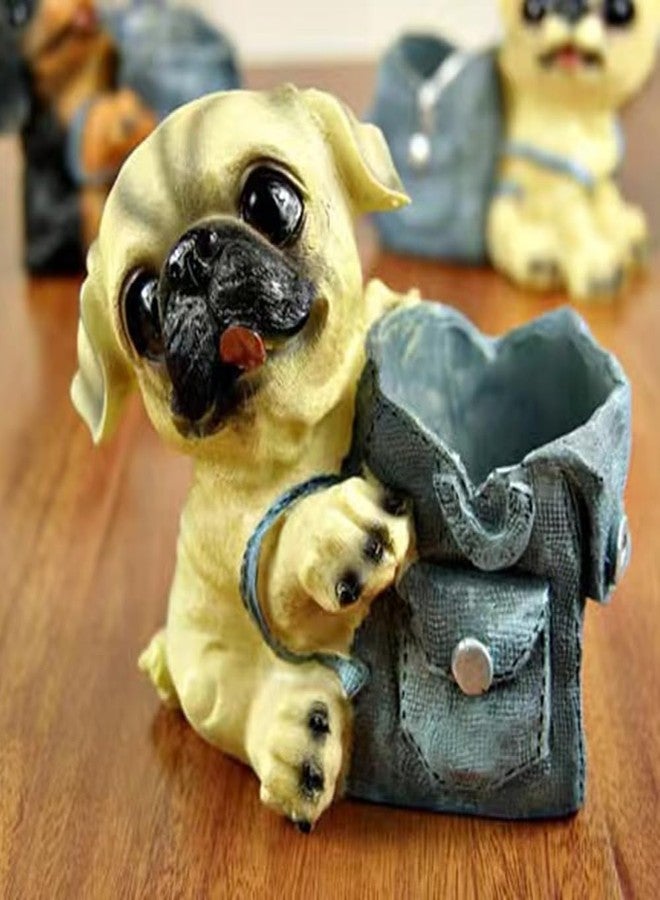 YJPPDD Creative Cute Pug Dog Pencil Holder and Organizer - Resin Dog Figurine Desk Decor for Home Office and School Gift - Image 5