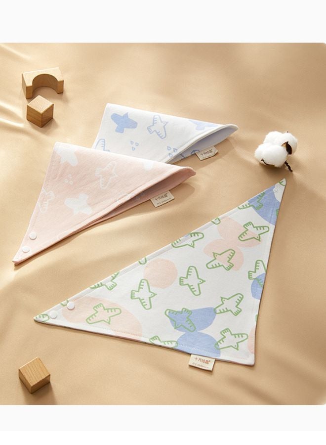 TEN-M JOURNEY October Crystal 3 baby cotton triangle towels, Baby Cotton Bibs Towel, Baby Cotton 3Pcs Bibs Birds Printing Soft Bandana for Newborn Size 30x30x42cm - Image 1