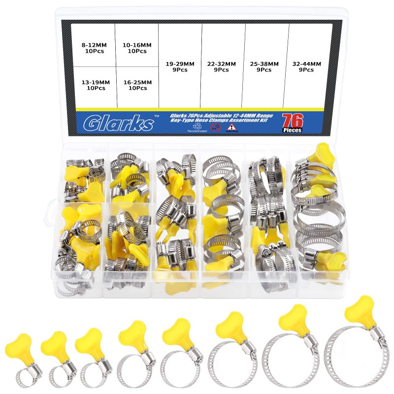 Glarks 76Pcs Adjustable 844MM Range Hose Clamps Assortment Kit KeyType Stainless Steel Worm Gear Hose Clamp with Plastic Handle for Water Pipe Plumbing Automotive and Mechanical Application - Image 2
