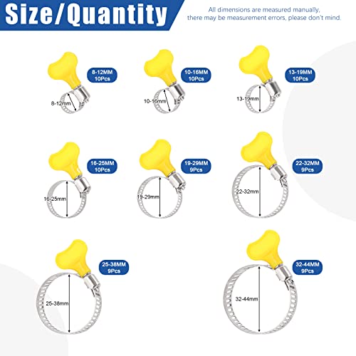 Glarks 76Pcs Adjustable 844MM Range Hose Clamps Assortment Kit KeyType Stainless Steel Worm Gear Hose Clamp with Plastic Handle for Water Pipe Plumbing Automotive and Mechanical Application - Image 3