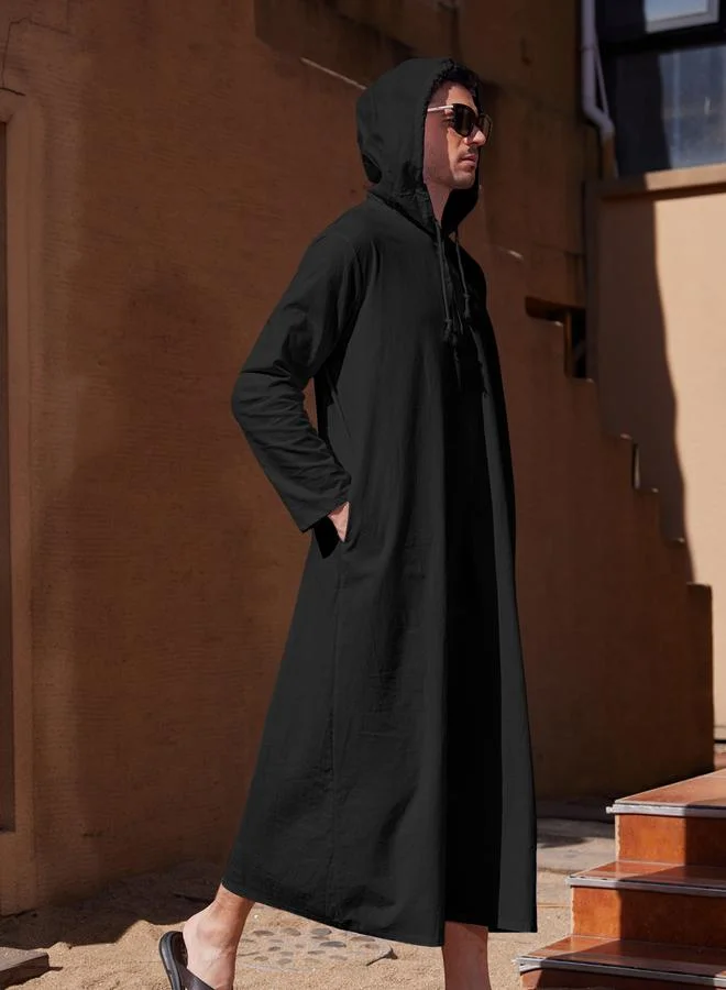 تايك تو روب طويل بغطاء رأس سادة بأكمام طويلة