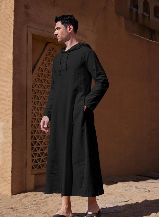 تايك تو روب طويل بغطاء رأس سادة بأكمام طويلة