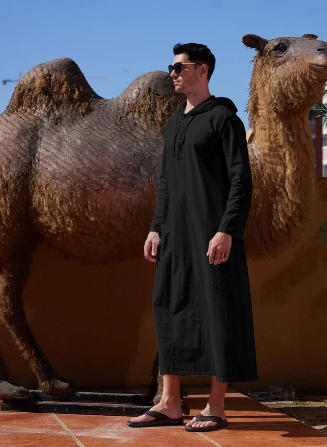 تايك تو روب طويل بغطاء رأس سادة بأكمام طويلة