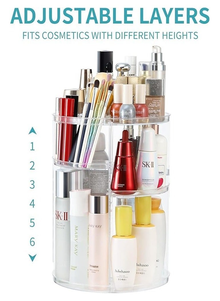 Generic Makeup Organizer, 360° Rotating Adjustable Acrylic Cosmetic Display Case, 6 Layers Large Capacity Makeup Storage for Perfume, Makeup Brushes, Lipsticks and More, Clear - Image 2