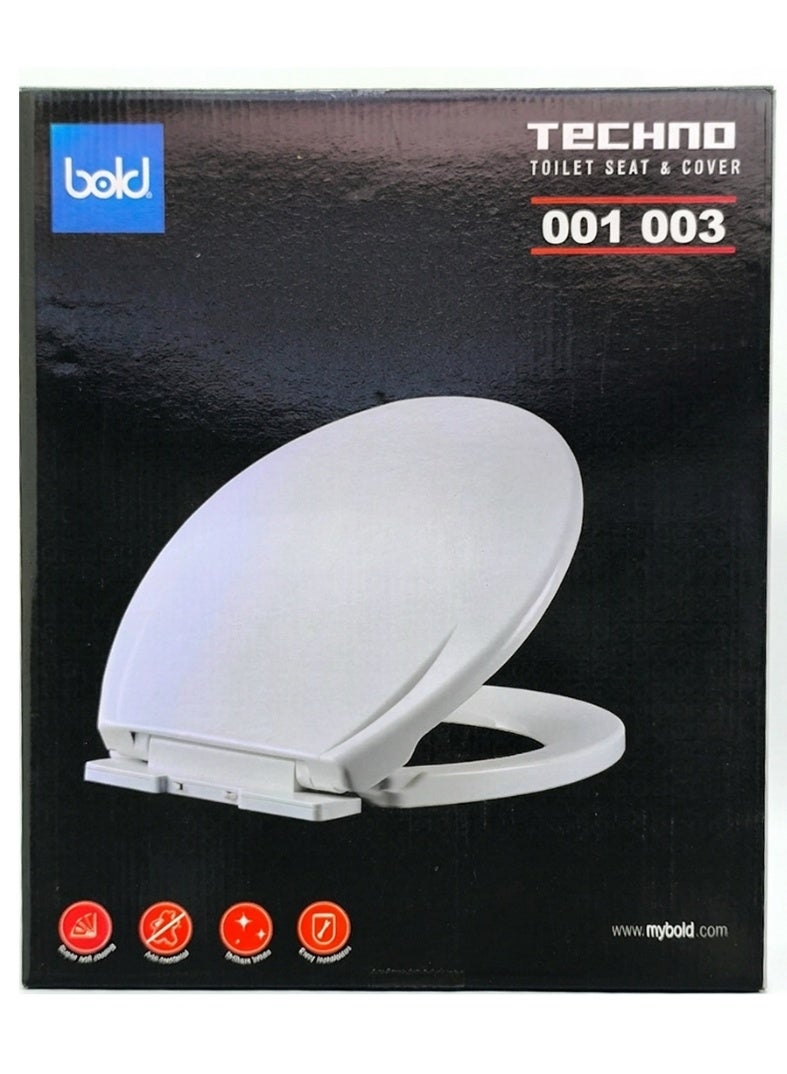 Bold Techno White Toilet Seat & Cover Soft-Close Antibacterial 4 X 35.5 X 41.5 Cm - Image 1