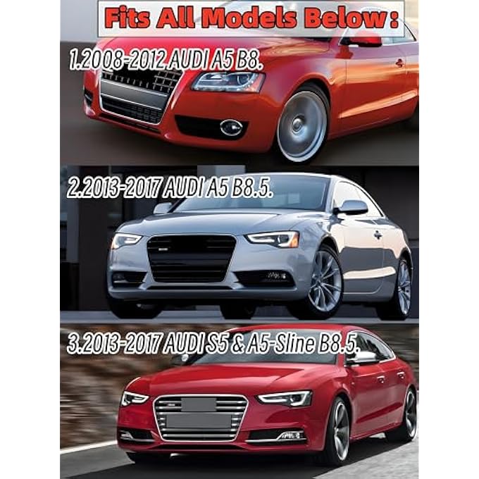 NeespoC Front Bumper Lip Splitter Spoiler Fit for Audi S5/ A5 S-Line/ A5 B8 B8.5 2008-2017 + S4/ A4 S-Line/ A4 B8 B8.5 2008-2016, 3pcs Accessories Air Chin Body Kit (Gloss Black) - Image 3