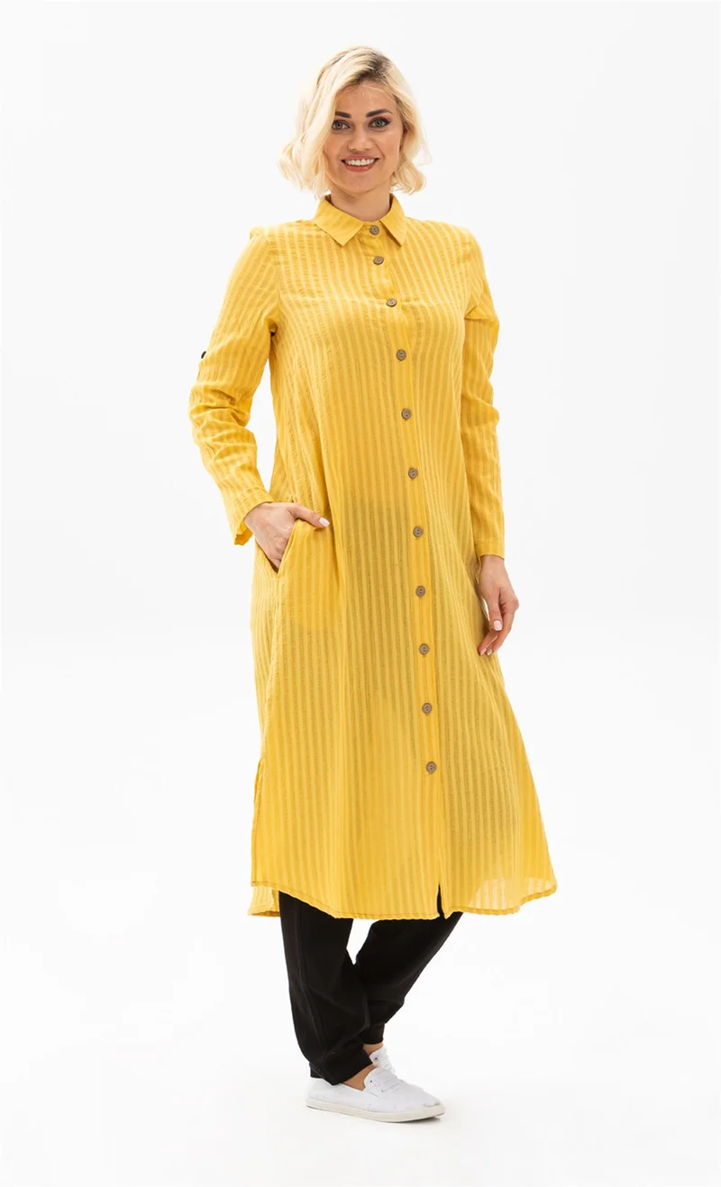 Eliş Şile Bezi Long Sleeve Collar Seeker Tunic Yellow Yellow