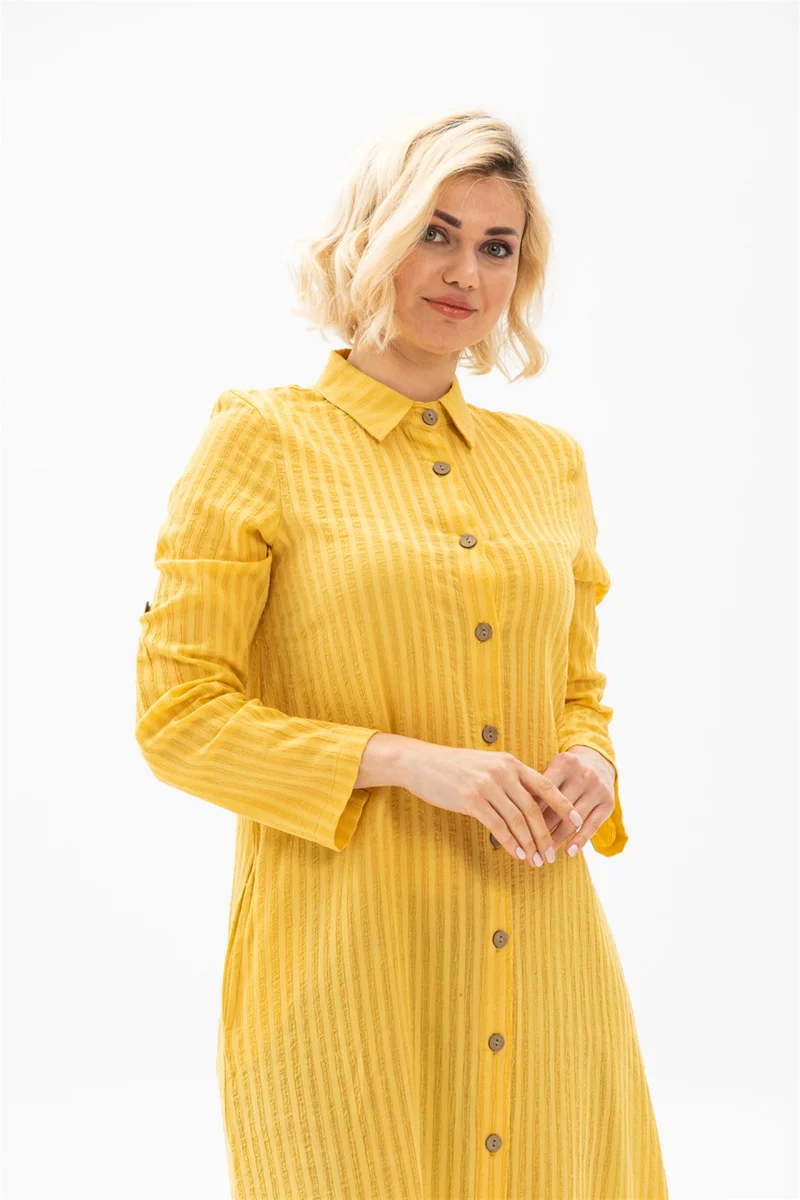 Eliş Şile Bezi Long Sleeve Collar Seeker Tunic Yellow Yellow